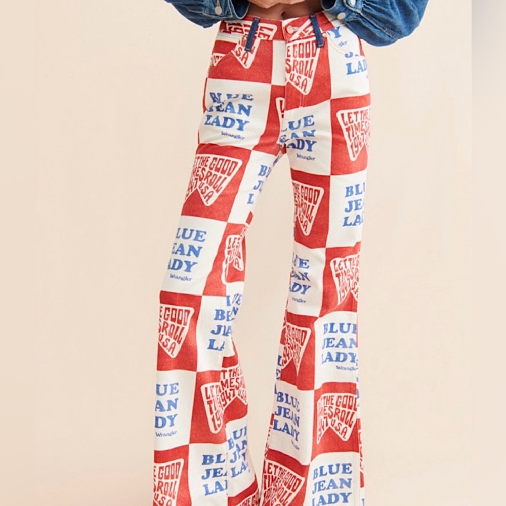 We The Free Wrangler Wanderer 622 Patchwork Print Denim Jeans